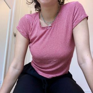Brandy melville OS white and red striped t shirt
